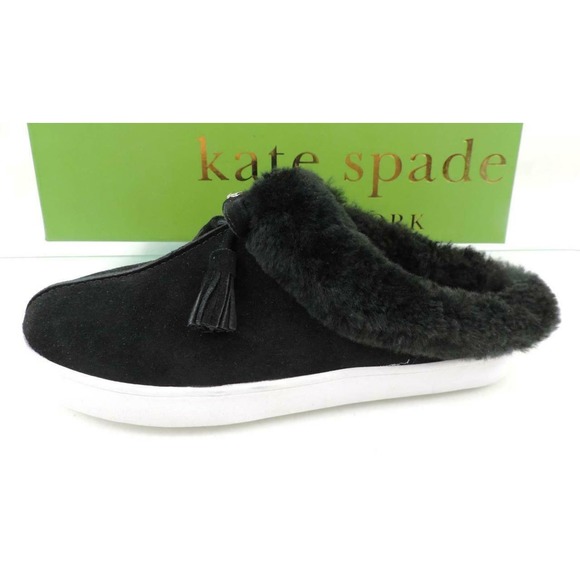 Women's Kate Spade New York Limon Slip On Mule Sneakers Black Shearling Size 7 - Picture 3 of 10